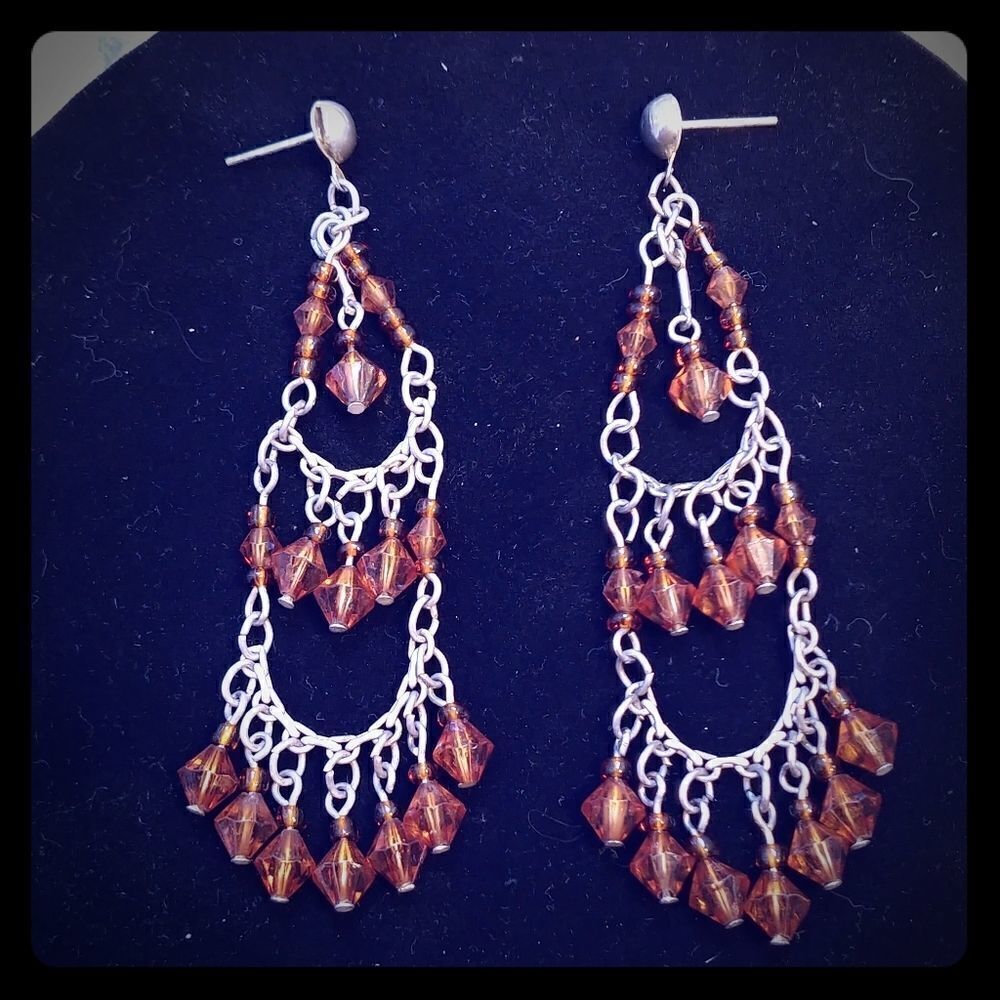 2/$20 VTG 90s Brown & Silver Chandelier Earrings